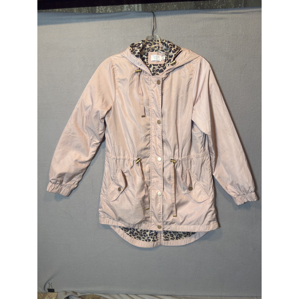 Time and Tru Pink Leopard Lined Anorak Hooded Jacket Small 4-6